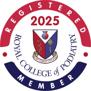 Podiatrist Kathy Sindall is a member of the Royal College of Podiatry and this id their logo